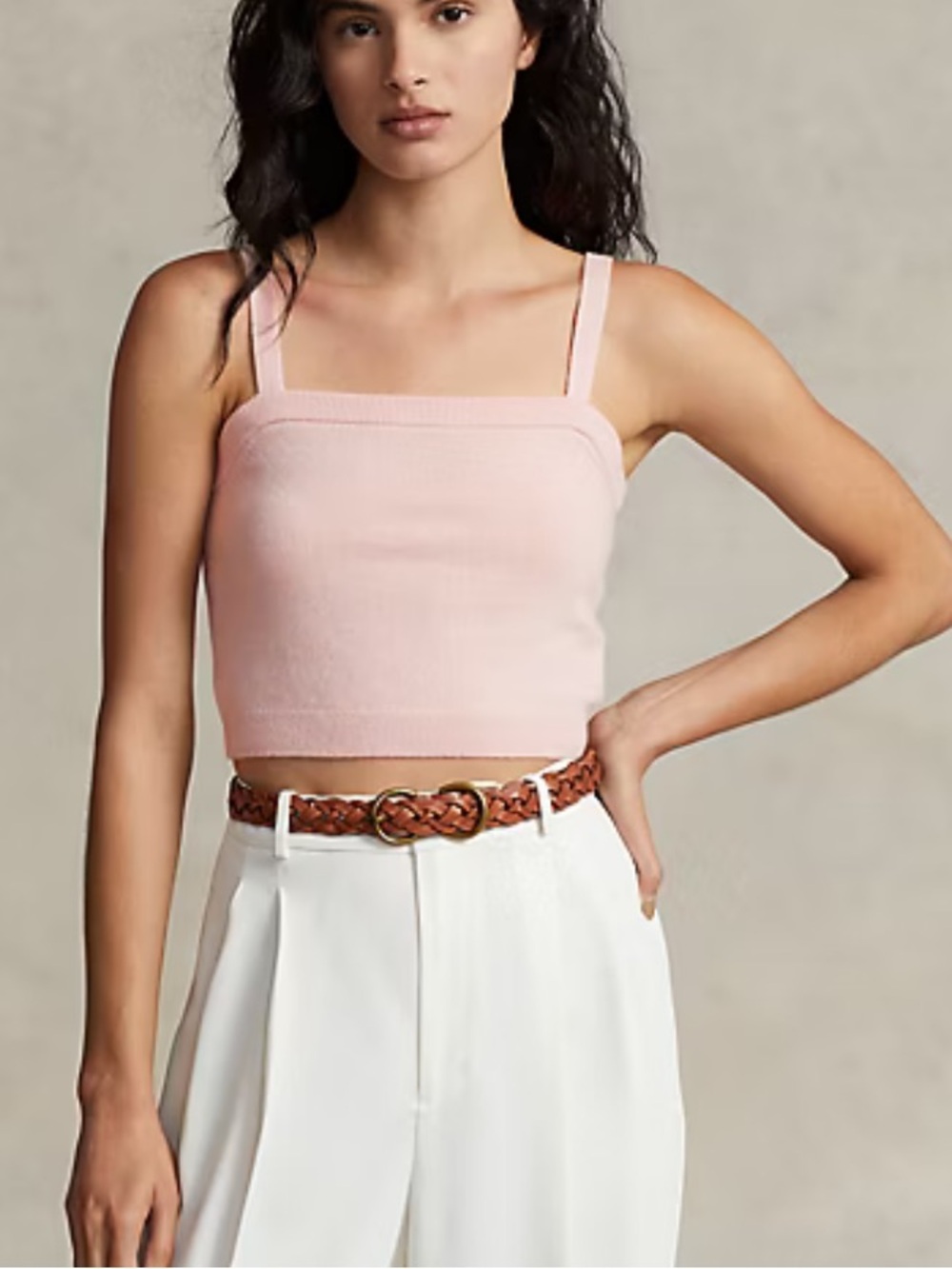 NWT polo Ralph Lauren washable 100% cashmere pink straight neck tank top Sz L - Picture 1 of 9